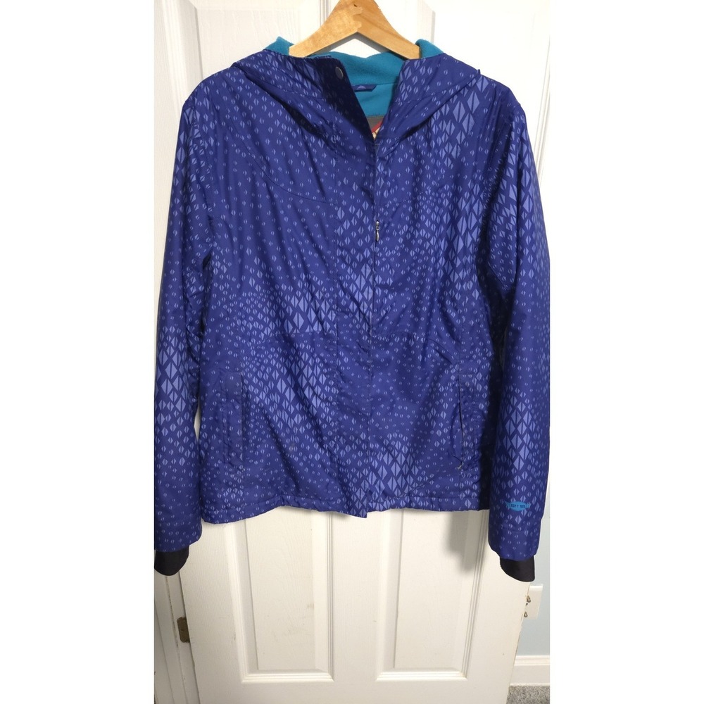 Sims Women's Ski Snowboard Jacket Blue Geometric Hooded Winter Coat Size Large